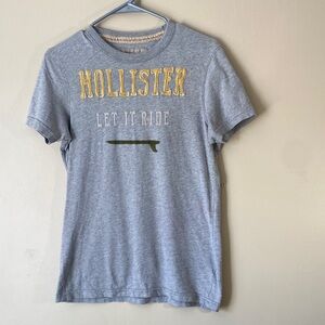 Hollister Light Gray Tee with Yellow Logo and Green Surf Graphic